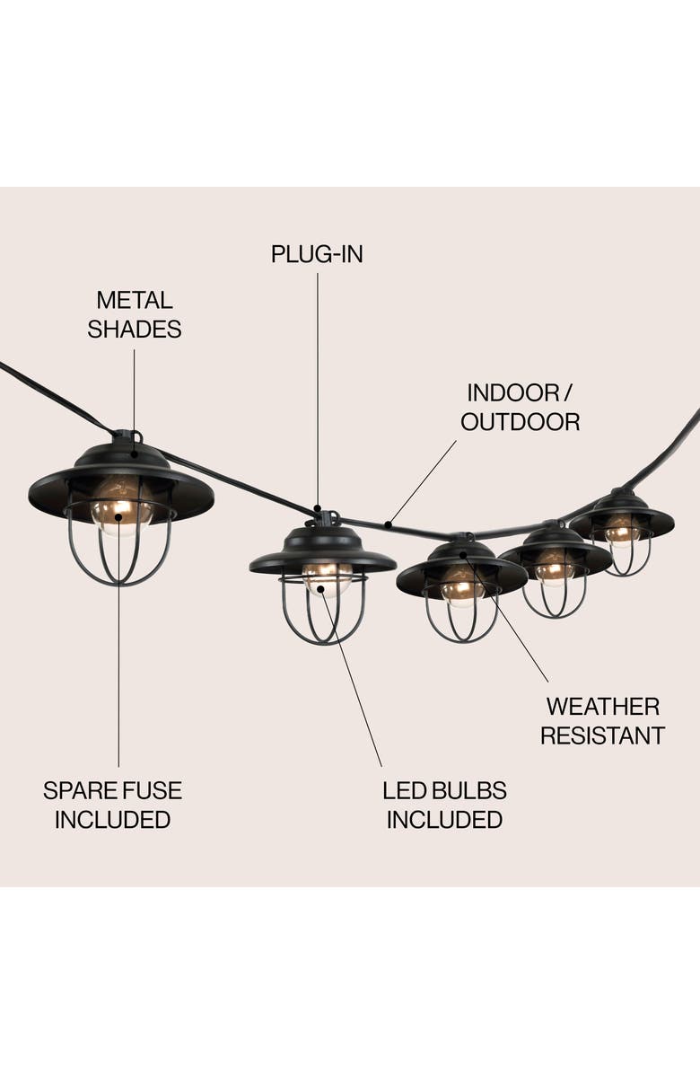 JONATHAN Y 10-Light Indoor/Outdoor Rustic Farmhouse Incandescent G40 Metal Cage Shade String Lights, Alternate, color, 