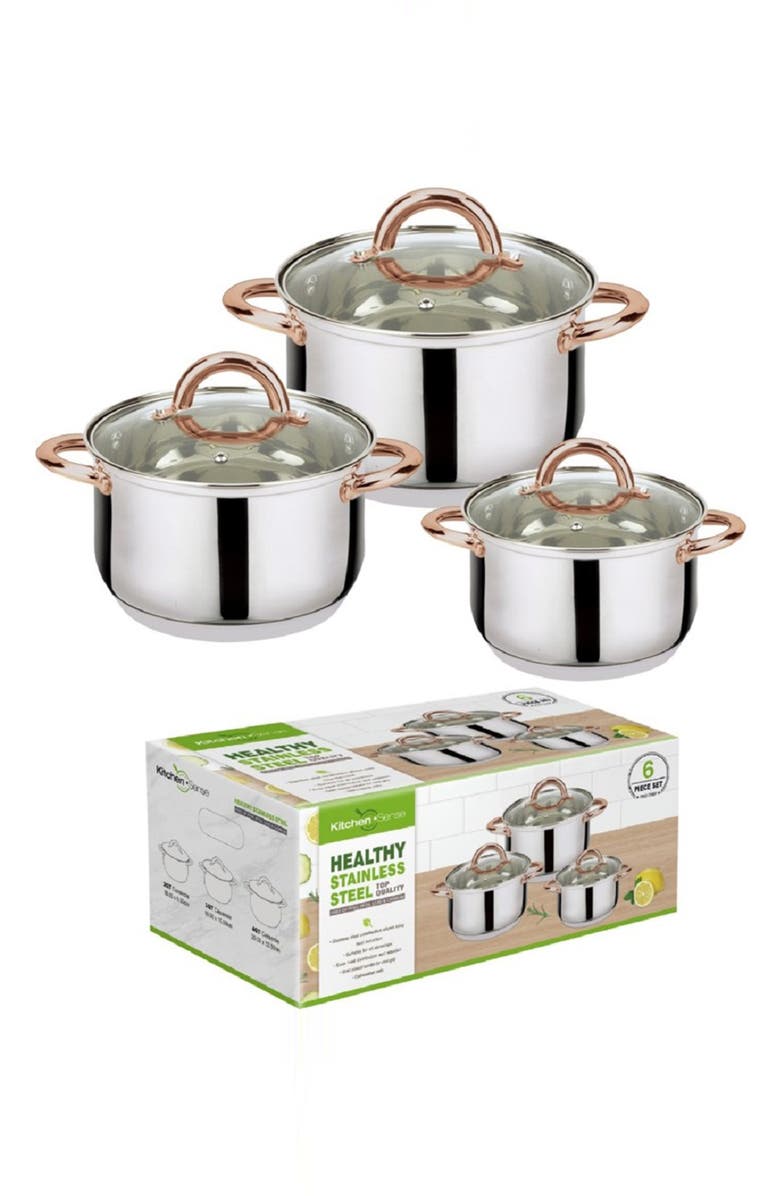 J AND V TEXTILES 6-Piece Stainless Steel Casserole Set, Alternate, color, Stainless Steel