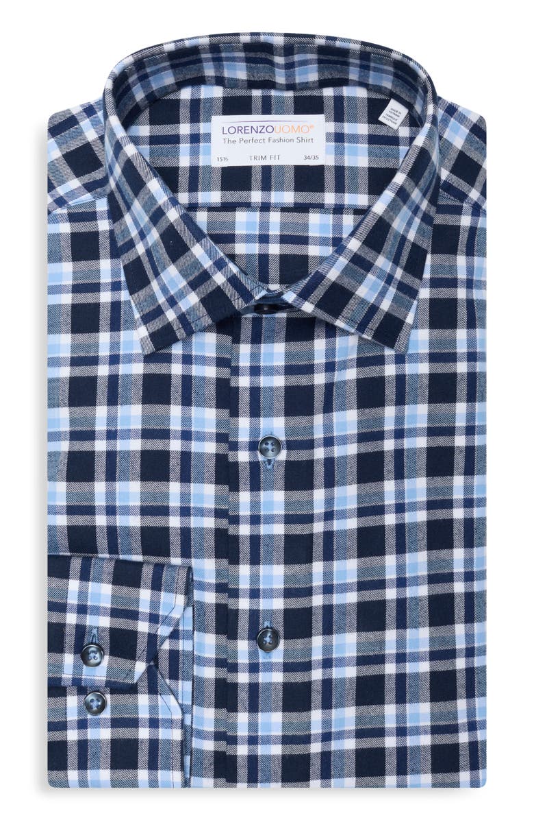 Lorenzo Uomo Trim Fit Plaid Flannel Dress Shirt, Main, color,