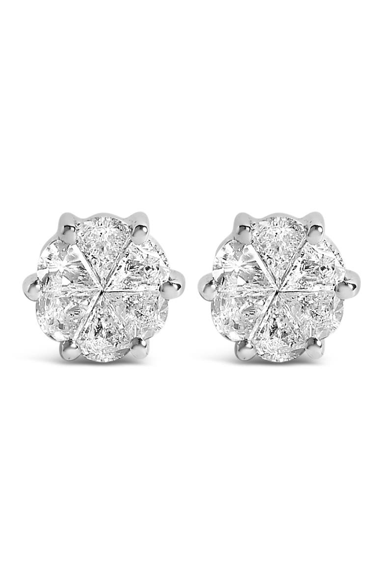 14K White Gold 1.00 Cttw Pie Cut Diamond Solitaire Style Stud Earring, Main, color, White