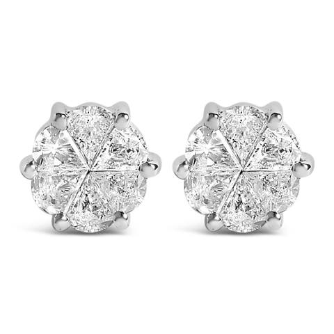 14K White Gold 1.00 Cttw Pie Cut Diamond Solitaire Style Stud Earring