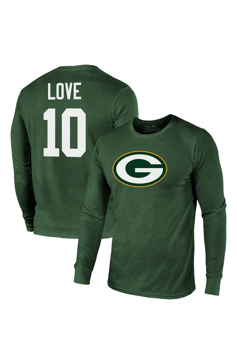 Majestic Threads Men's Majestic Threads Jordan Love Green Green Bay Packers Name & Number Long Sleeve Tri-Blend T-Shirt, Main, color, Green