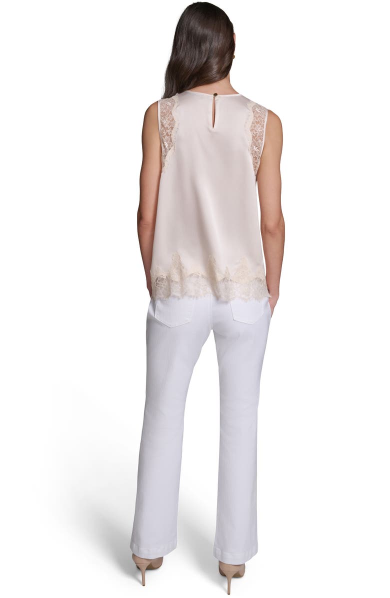 KARL LAGERFELD PARIS Eyelash Lace Trim Satin Tank, Alternate, color,