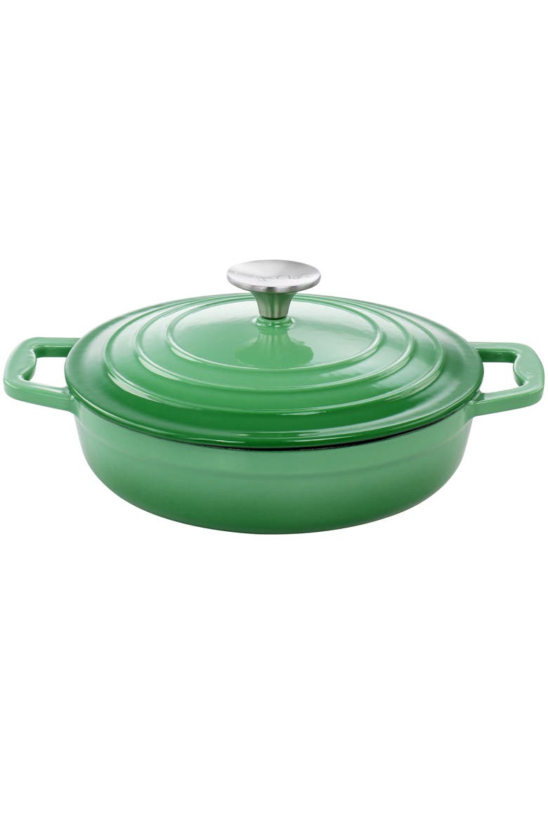 2 Quart Round Enameled Cast Iron Braiser Pan, Alternate, color, Green