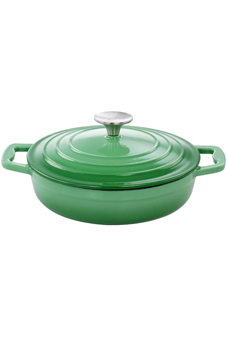 Megachef 2 Quart Round Enameled Cast Iron Braiser Pan, Alternate, color, Green