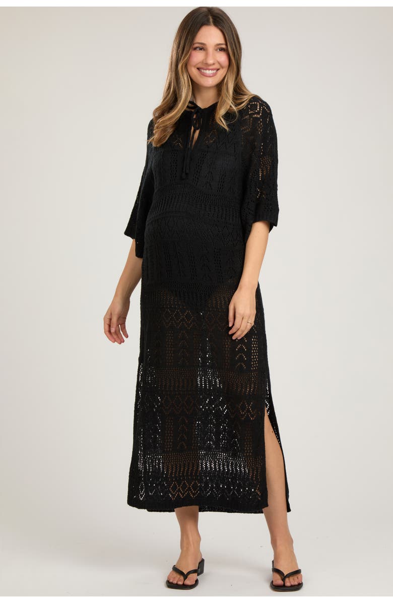 PinkBlush Open Knit Front Tie Side Slit Midi Swim Cover Up, Main, color, Black