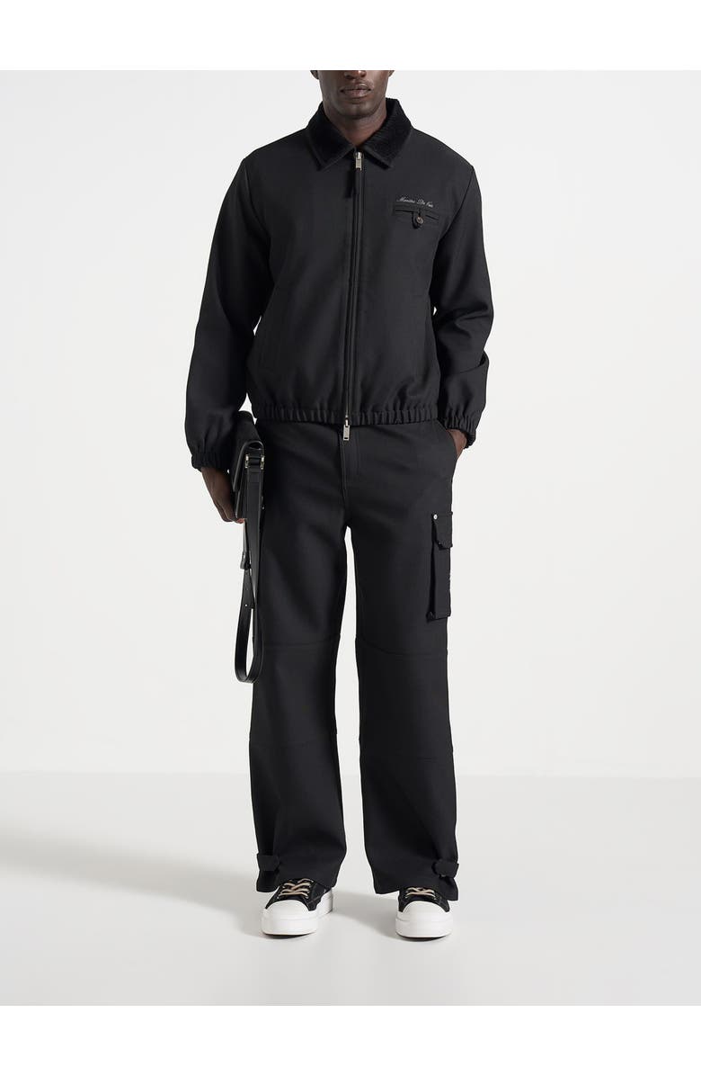 Manière De Voir Mathis Twill Signature Wide Leg Cargo Trousers, Alternate, color, Black