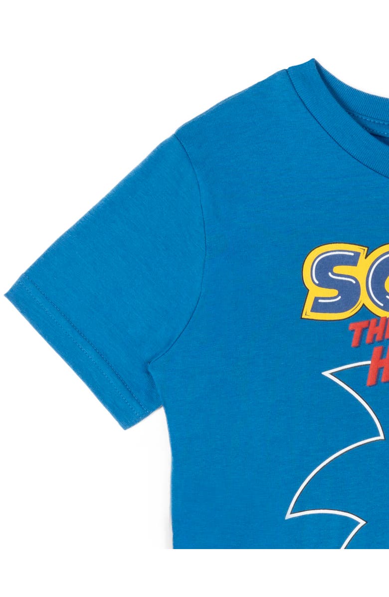 SEGA Puff Print Short Sleeve Graphic T-Shirt and Mesh Short Outfit, Alternate, color, Sonic Blue Black