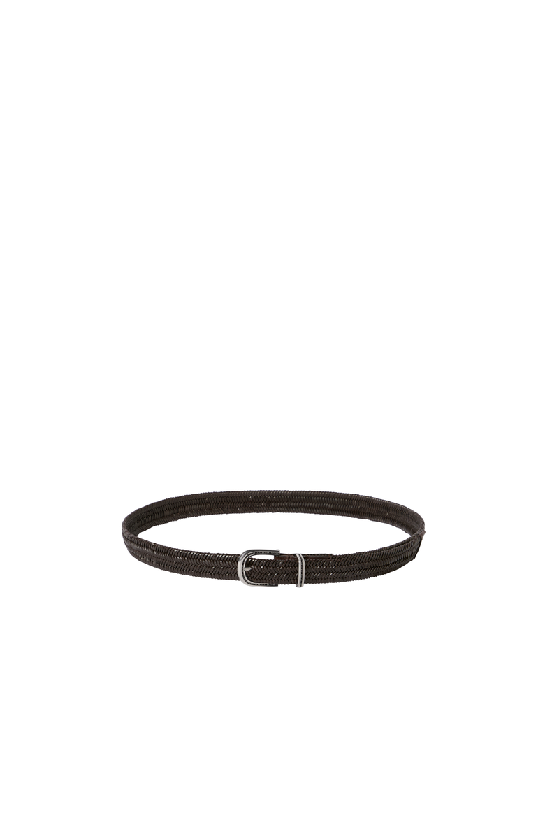 Chevron-effect braided leather belt, Alternate, color, Brown