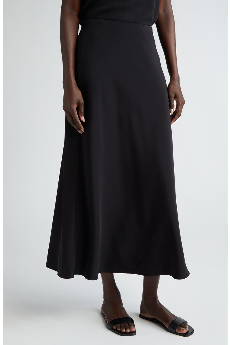 Bias Cut Silk Stretch Crêpe de Chine Skirt, Alternate, color, BLACK