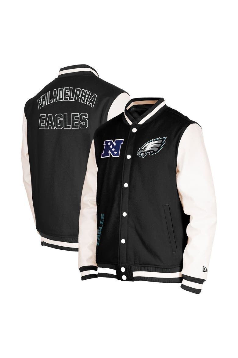 Men's New Era  Black Philadelphia Eagles Third Down Varsity Full-Snap Jacket, Main, color, Black