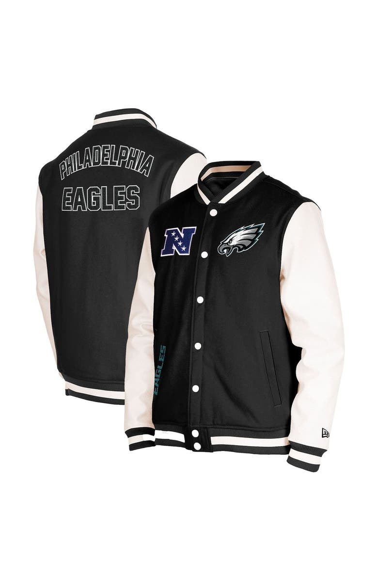 New Era Men's New Era Black Philadelphia Eagles Third Down Varsity Full-Snap Jacket, Main, color, Black