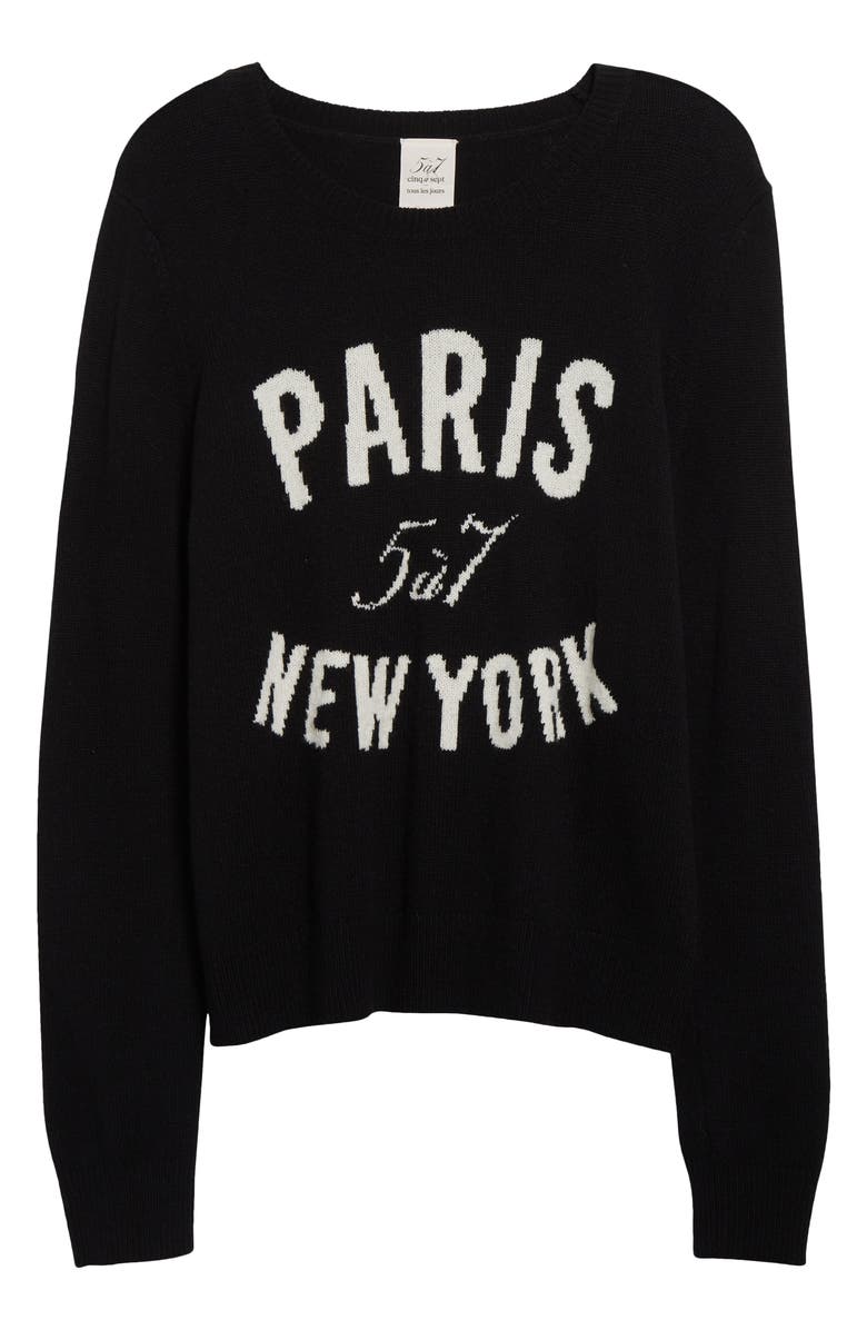 Cinq à Sept Paris New York Wool Blend Graphic Sweater, Alternate, color, Black/ Ivory