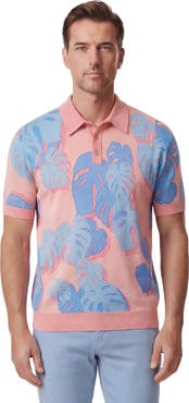 Lords of Harlech Monstera Floral Mens Merino Silk Cashmere Polo