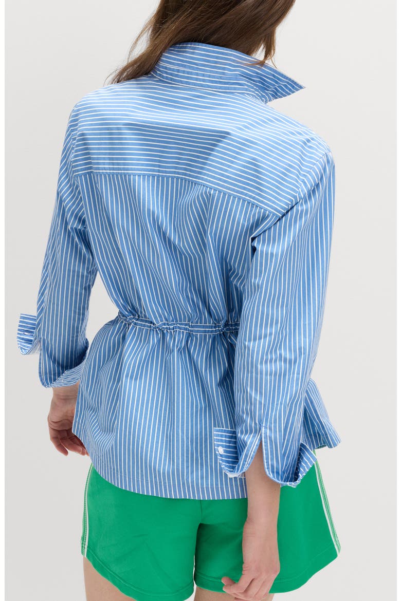 Stripe Drawcord Waist Cotton Button-Up Shirt, Alternate, color, BLUE/ MULTI