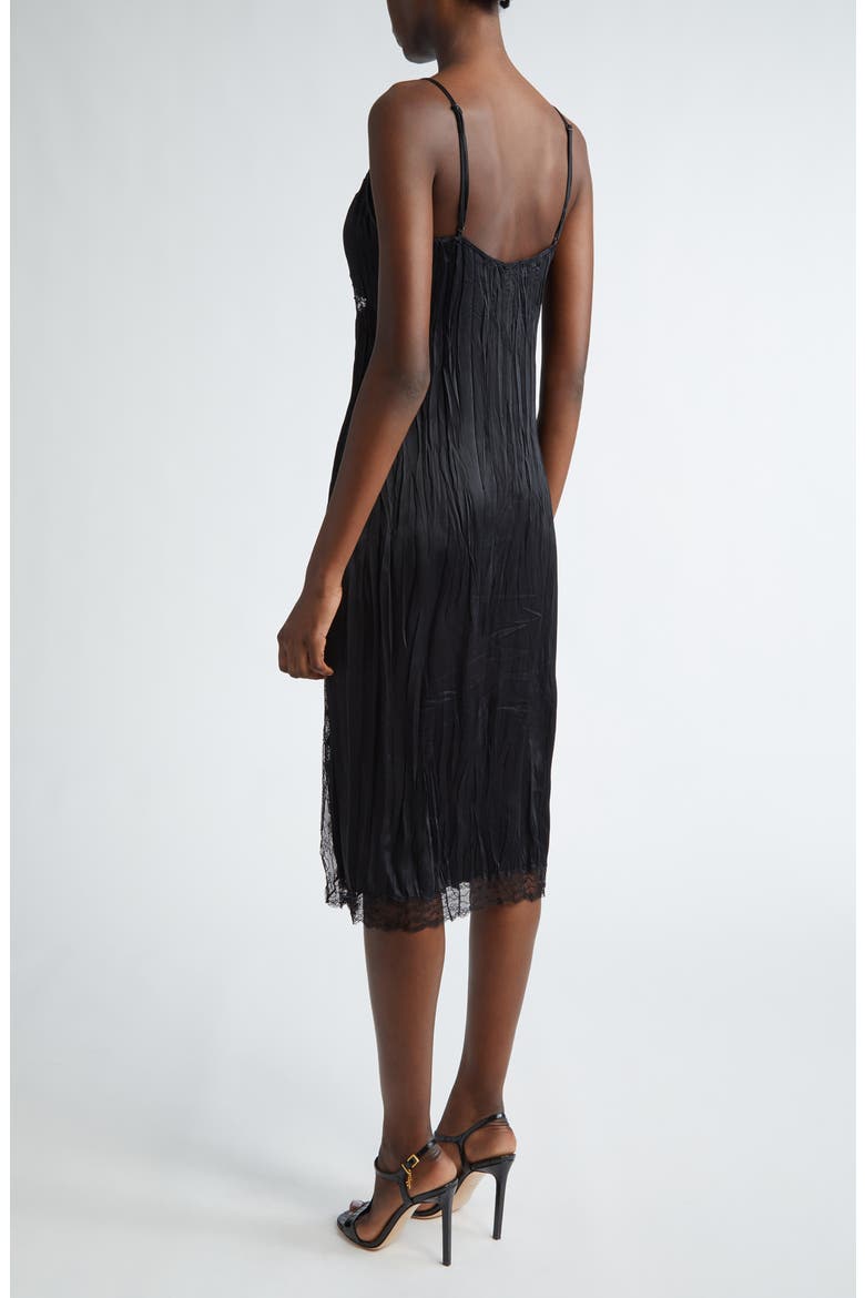 Crushed Satin Charmeuse & Lace Slipdress, Alternate, color, BLACK