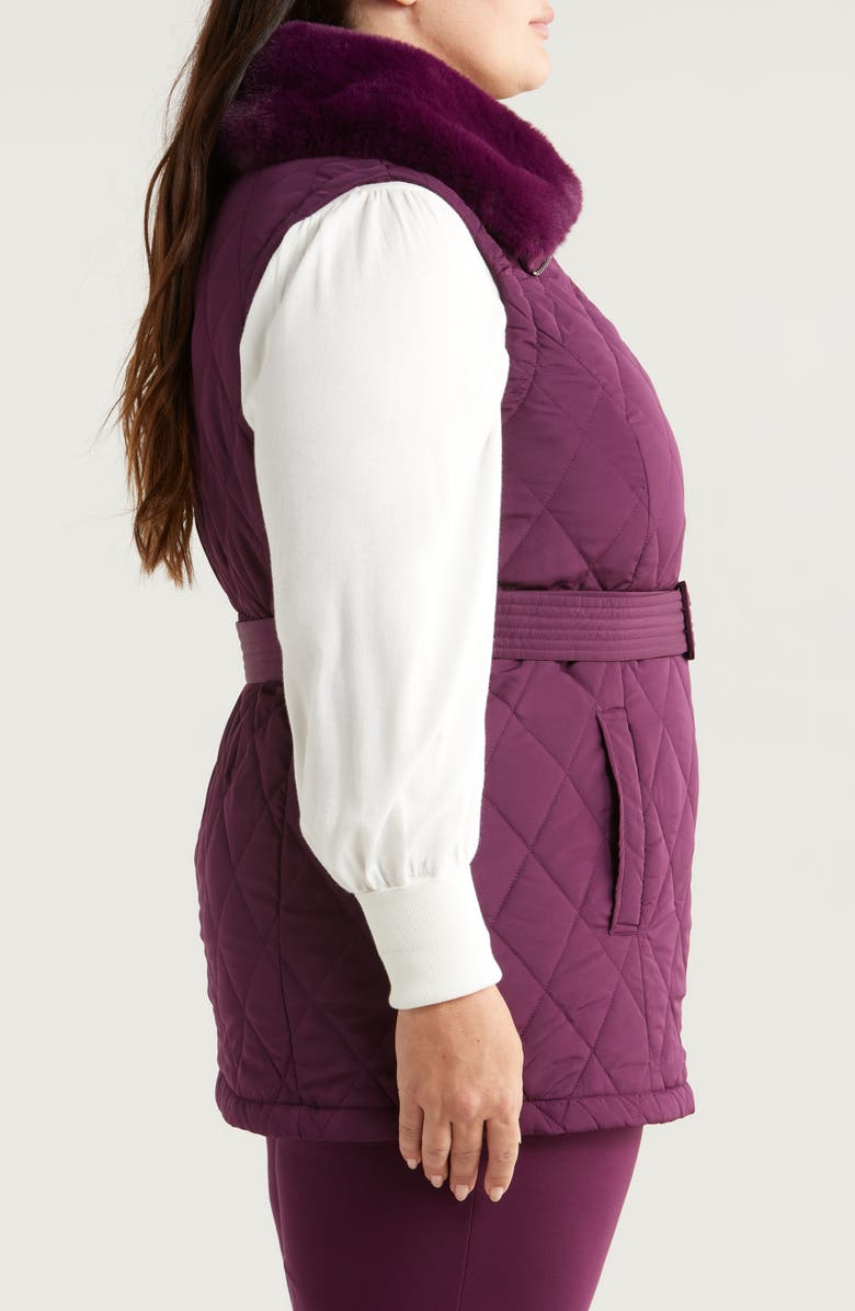 Anne Klein Belted Quilted Faux Fur Collar Vest, Alternate, color, 