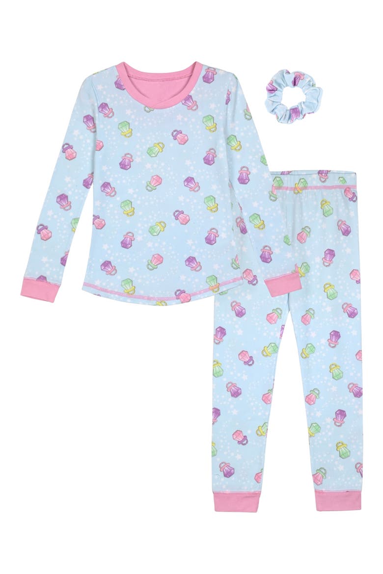 Kids' Tight Fit Long Pajamas & Scrunchie Set, Main, color, BLUE
