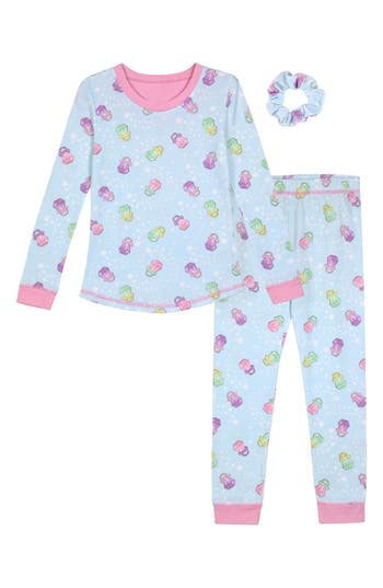 Sleep On It Kids' Tight Fit Long Pajamas & Scrunchie Set In Blue