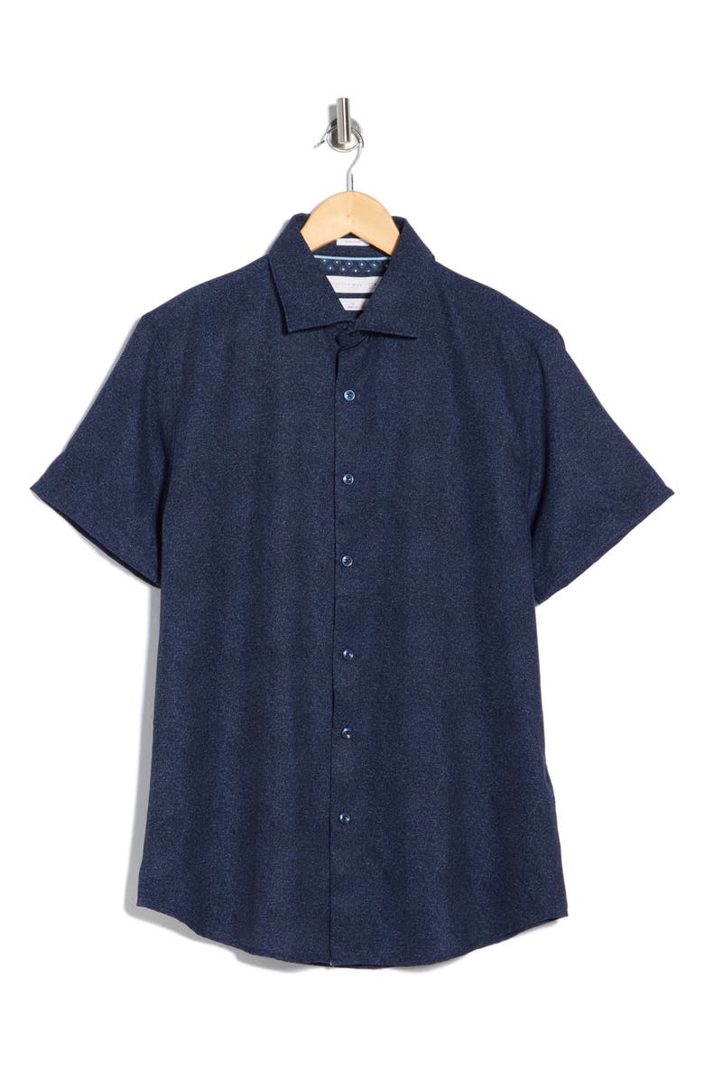 DENIM AND FLOWER Short Sleeve Button-Up Shirt, Main, color, Navy/ White Splash