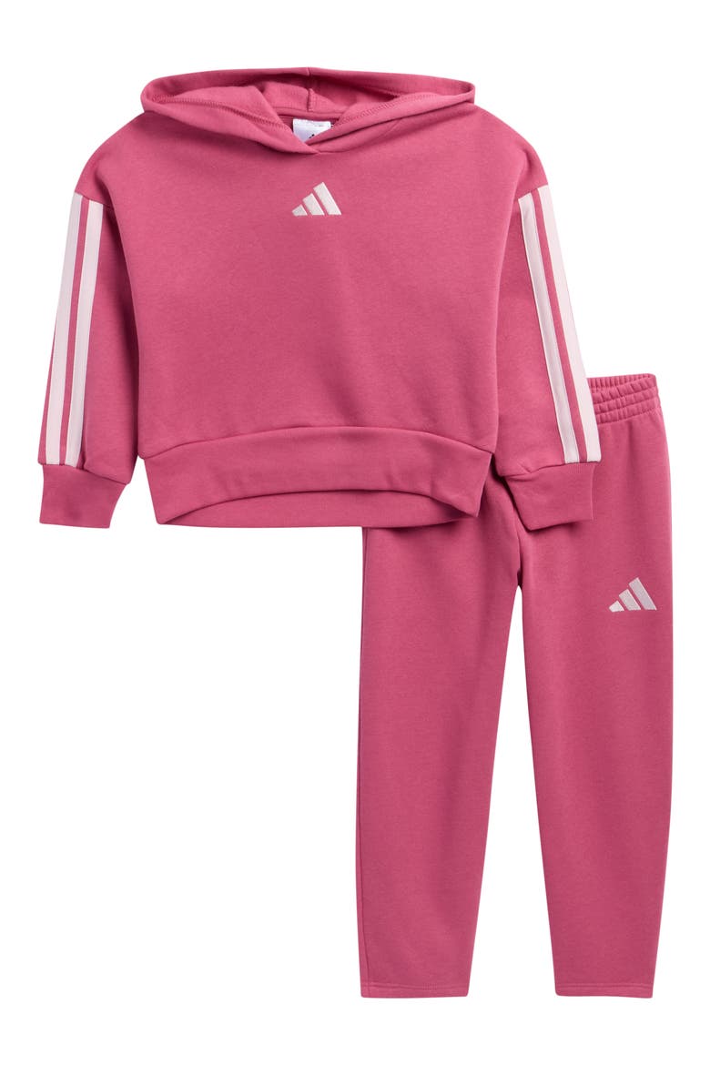Kids' 3-Stripes Fleece Hoodie & Pants Set, Main, color, DUAL MAGENTA