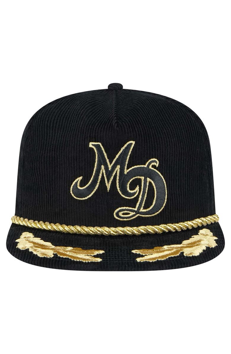 New Era Men's New Era Black Miami Dolphins City Originals Corduroy Skipper Golfer Snapback Hat, Alternate, color, 