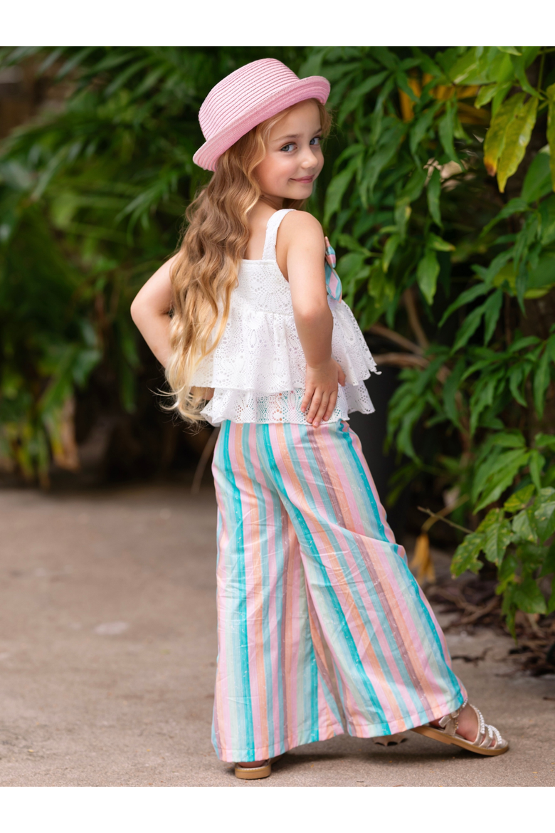 Coastal Boho Lace Top and Palazzo Pant Set, Alternate, color, White