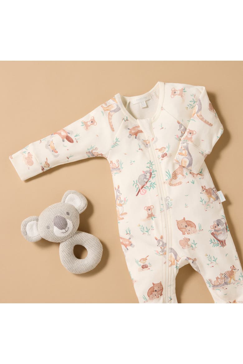 Australiana Animals Zip Romper & Bib Set, Alternate, color, Bush babies