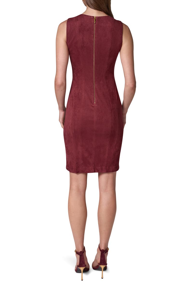Sleeveless Faux Suede Sheath Dress, Alternate, color, BLK CHERRY