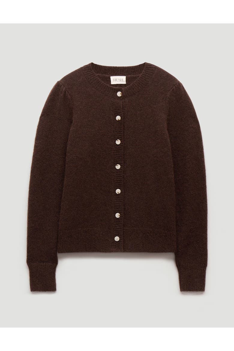 Wool Blend Gathered Shoulder Cardigan, Alternate, color, Dark Brown