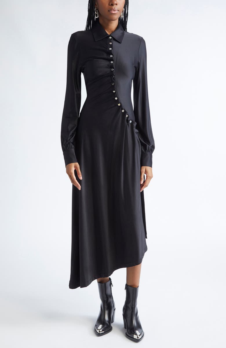 Rabanne Long Sleeve Draped Jersey Midi Dress, Main, color,