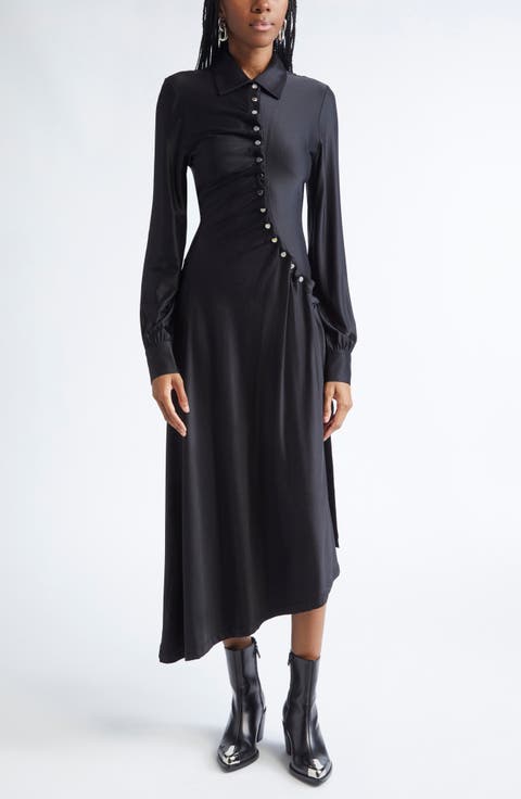 Long Sleeve Draped Jersey Midi Dress