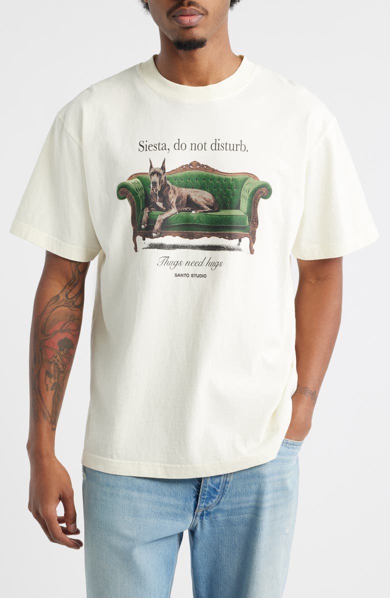 SANTO STUDIO Siesta Time Graphic T-Shirt, Main, color, Cream