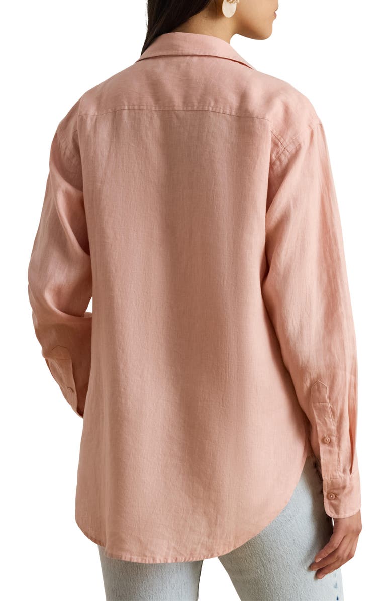 Lauren Ralph Lauren Relaxed Fit Eyelet Logo Embroidered Linen Button-Up Shirt, Alternate, color, Pink Rhodonite