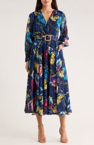 Elie Tahari The Milena Long Sleeve Belted Maxi Dress