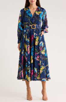 Elie Tahari The Milena Long Sleeve Belted Maxi Dress