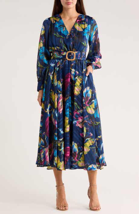 Elie Tahari The Milena Long Sleeve Belted Maxi Dress