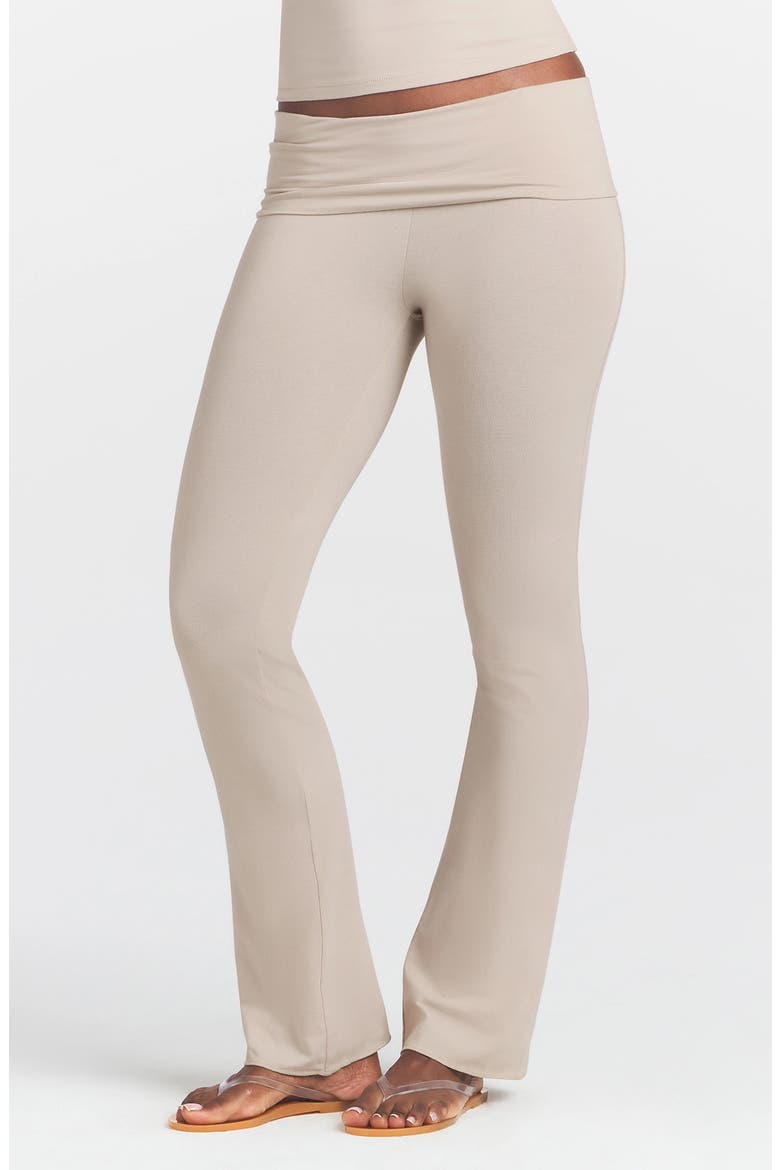 Stretch Cotton Jersey Foldover Pants, Alternate, color, STONE