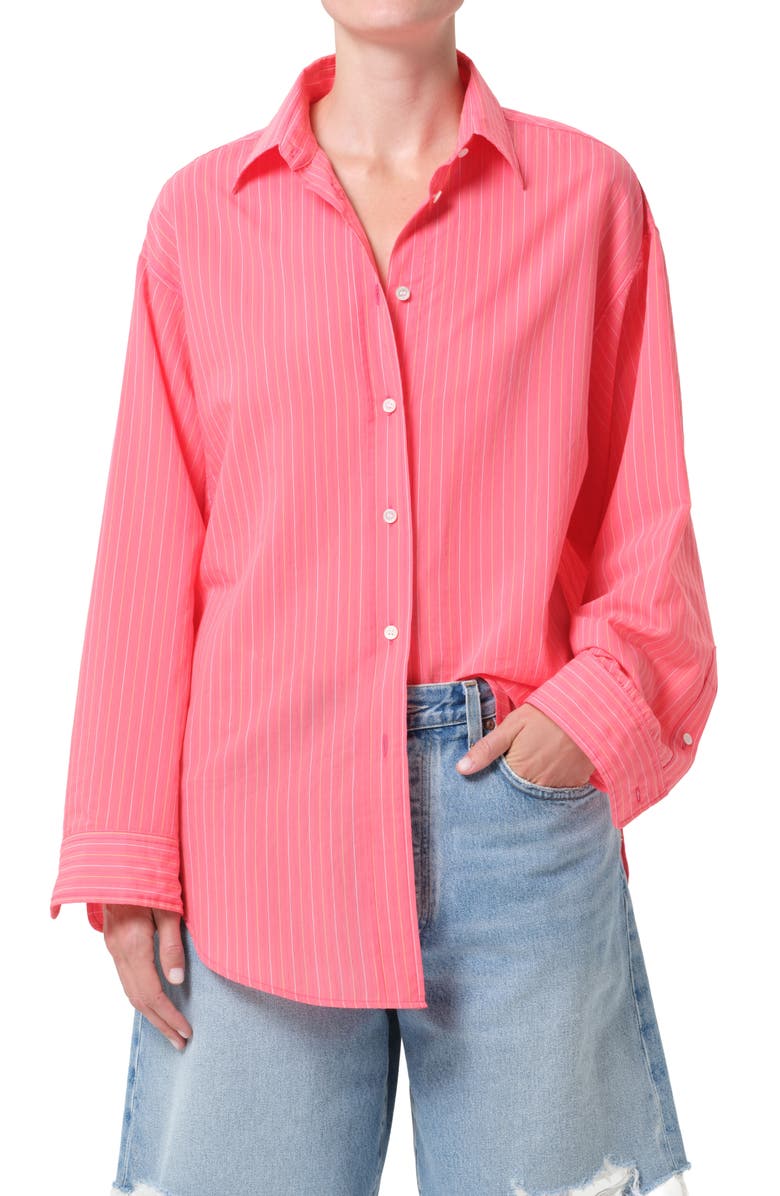 AGOLDE Sona Pinstripe Oversize Button-Up Shirt, Main, color, Fontana Stripe Candy