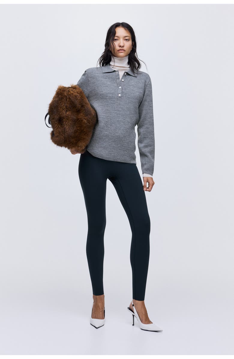 H&M Shoulder-pad Polo Jumper, Alternate, color, Gray Melange