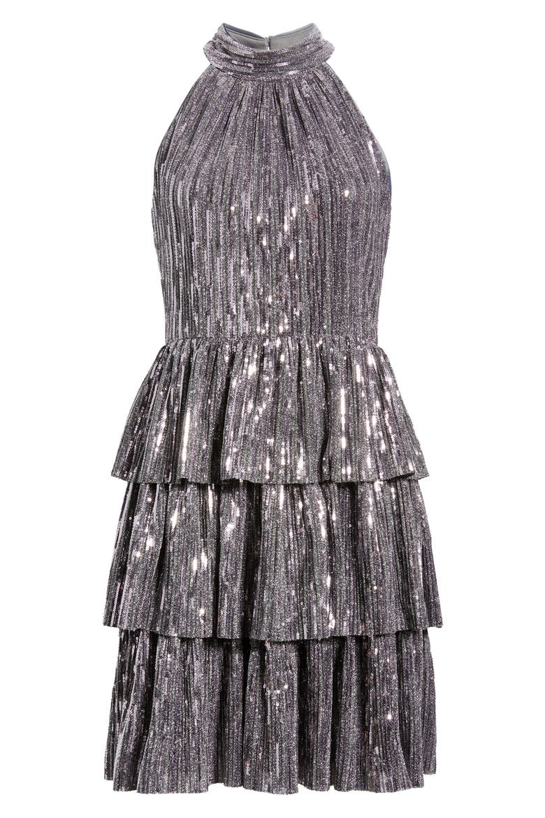 Sequin Tiered Cocktail Dress, Alternate, color, SILVER