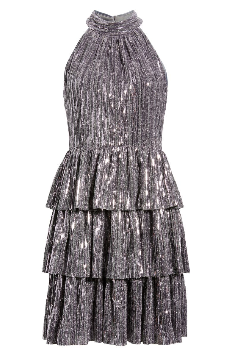 Eliza J Sequin Tiered Cocktail Dress, Alternate, color, Silver