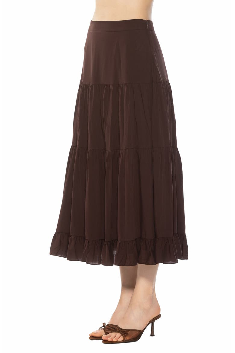 Amelie Ruffle Tiered Midi Skirt, Alternate, color, BROWN