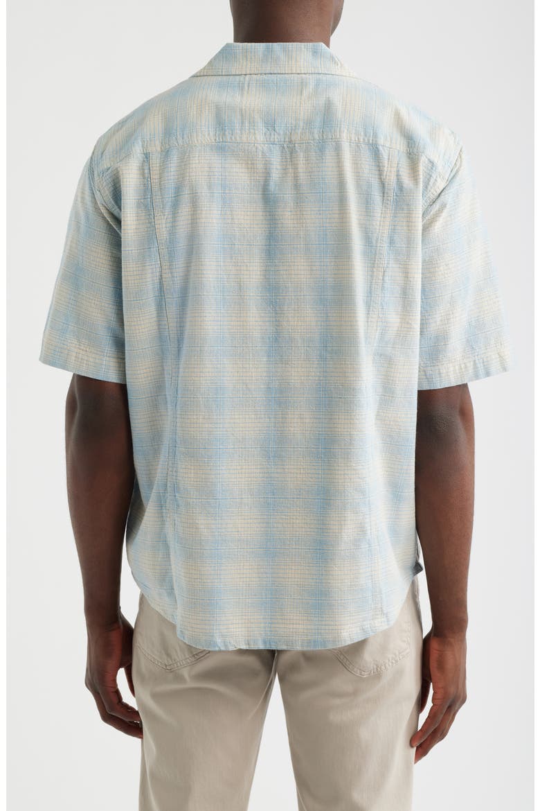 Plaid Short Sleeve Cotton & Linen Camp Shirt, Alternate, color, LIGHT BLUE