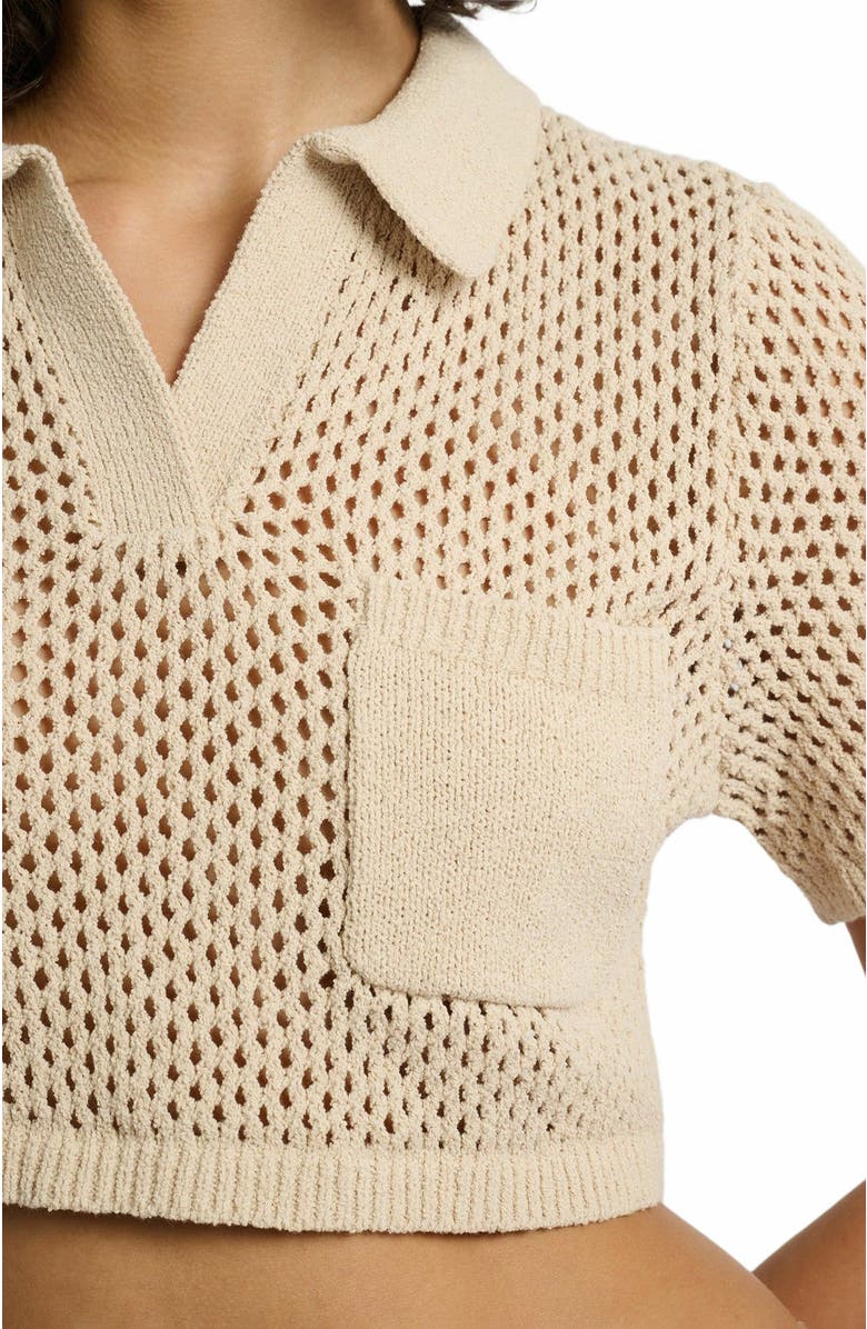 Onia Crochet Knit Cropped Polo, Alternate, color, Sandshell