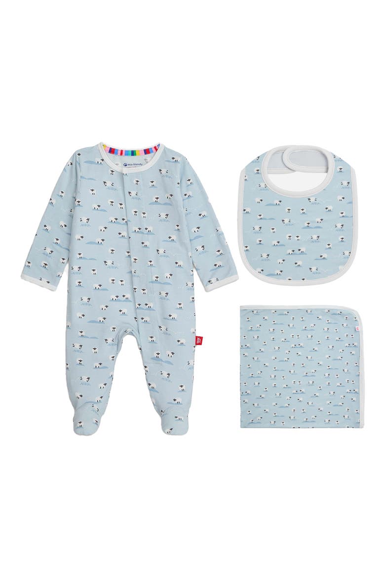 Baa Baa Baby Magnetic Footie, Bib & Blanket Gift Set, Main, color, BLUE