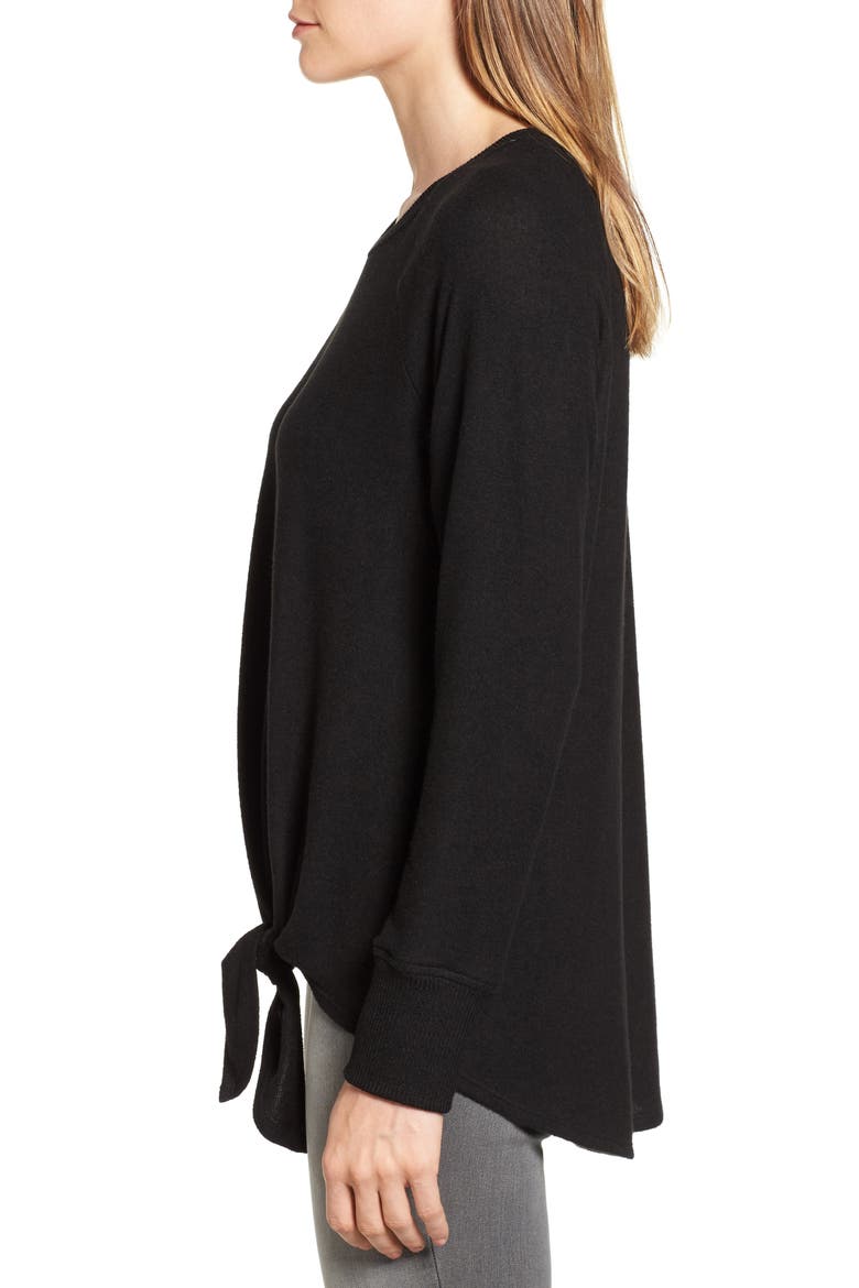Gibson Tie Front Cozy Fleece Pullover, Alternate, color, BLACK