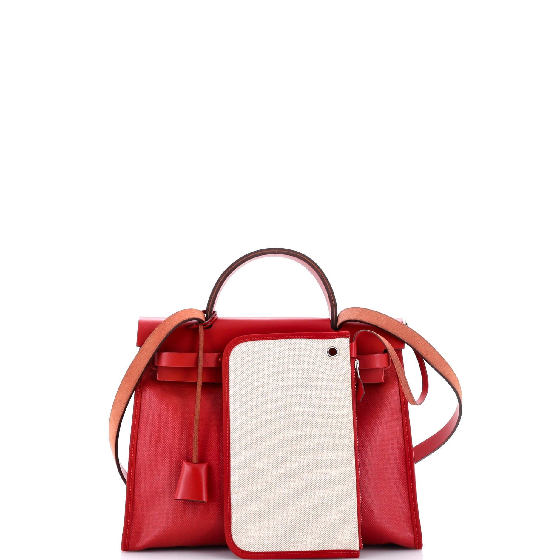 Pre-Owned Hermes Herbag Zip Berline Vache Canvas and Leather 31, Alternate, color, Rouge Piment