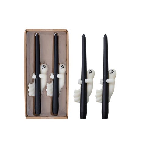 Ghostly Paraffin Taper Candles Set, Black & White