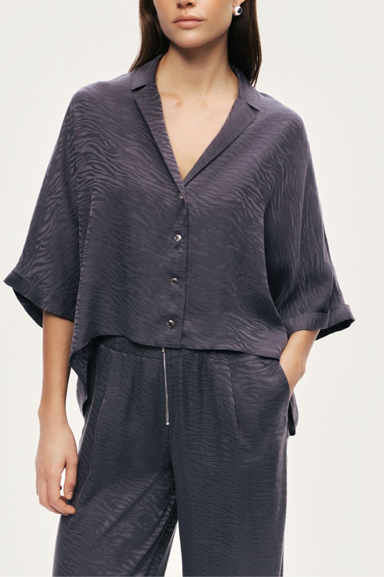 Relaxed Short-Sleeve Textured Shirt, Main, color, Anthracite